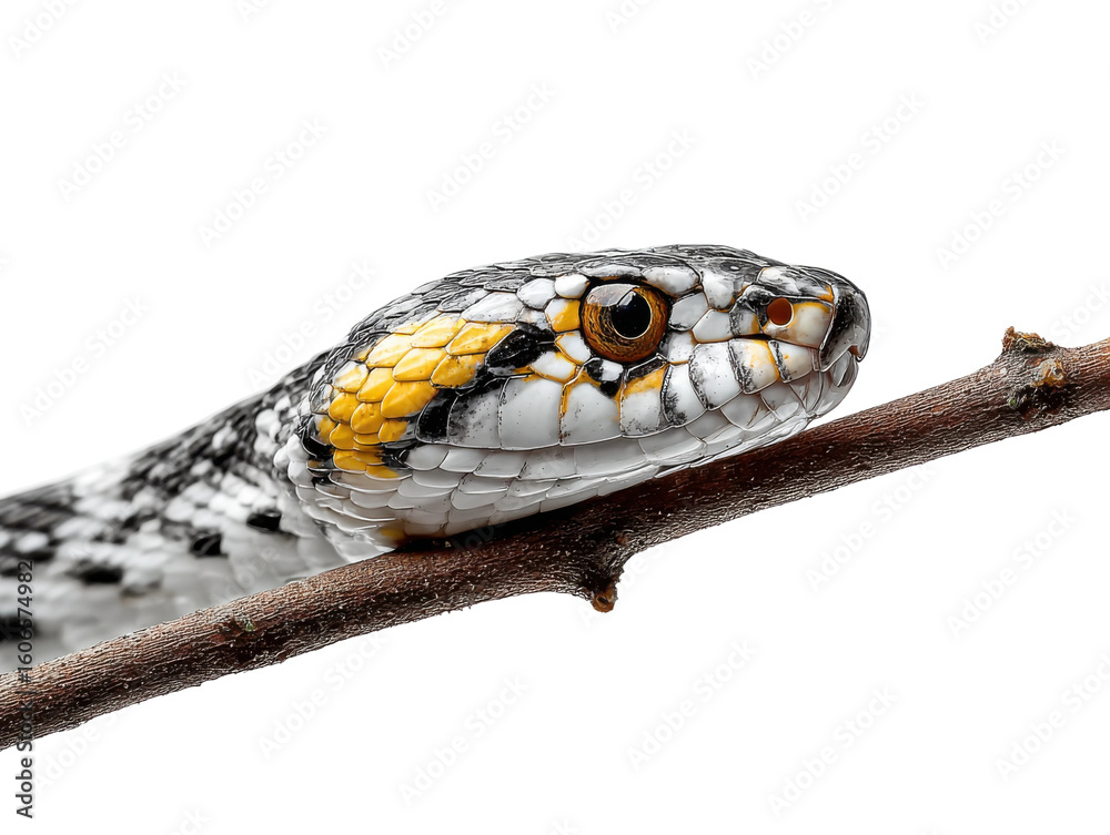 Fototapeta premium Captivating close-up of a snake on a branch nature photography. Isolated on transparent background, png.