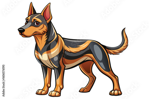 A Majestic Kelpie Stands Proudly Brown Black and Tan Dog Depicted in a Clean Vector Art Style Illustration