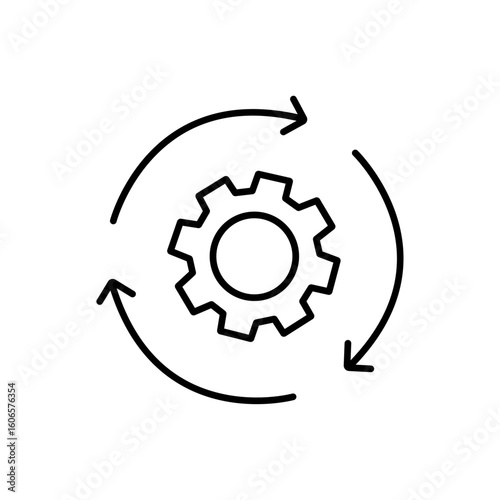Process automation black line icon. Workflow organization Spinning arrows, rotating gear. Production system Vector Illustration.