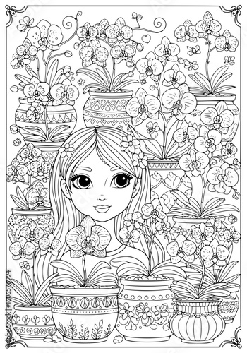 a lover of orchids. coloring book