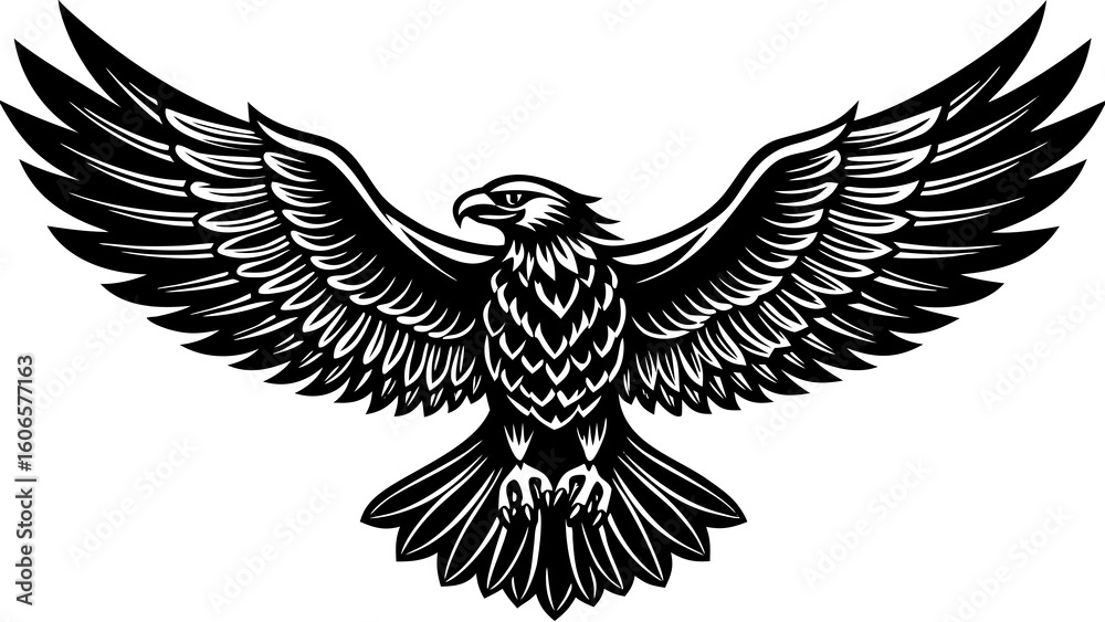 Obraz premium Majestic black eagle with wings spread wide
