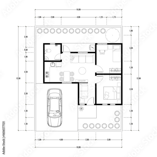 Black and White floor plan of a modern unfurnished house for your design. Suburban house vector blueprint. Architectural background.	