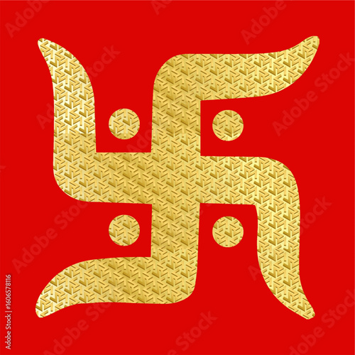 golden swastik on red backgroundreligious hindu symbol sticker.eps