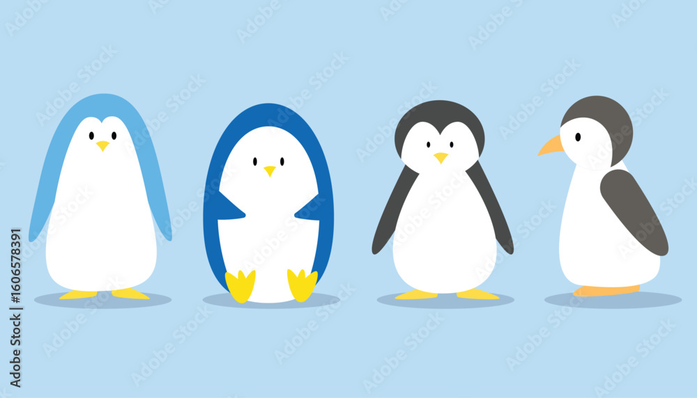 Obraz premium Set of cute penguin cartoon for kid, zoo, element and illustration. Character design