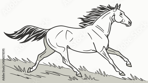 Graceful equine galloping across a grassy field