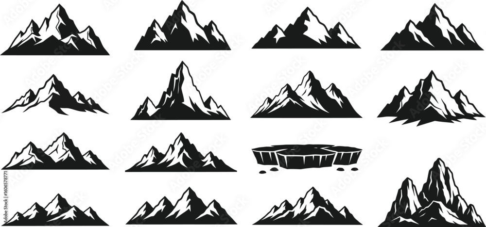 Fototapeta premium Collection of Varied Mountain Peaks, Including Jagged Ridges and Rocky Formations, Showcasing Wilderness and Adventure