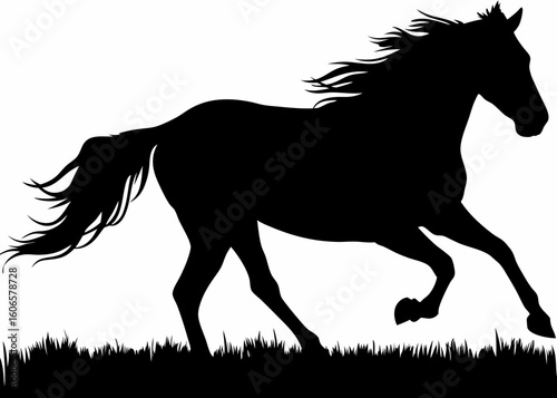 Silhouette of a galloping horse in a field