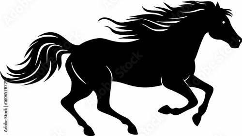 Black silhouette of a majestic horse in full gallop