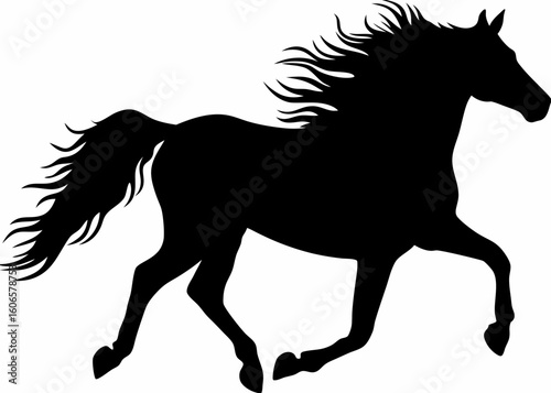 Majestic black horse silhouette in full gallop