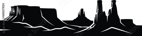 Striking Silhouette of Monument Valley, Featuring Iconic Buttes and Mesas in a Bold