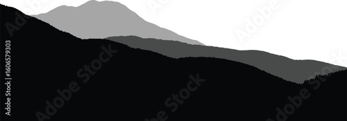 Serene Mountain Ranges Silhouette, Layers of Hills and Peaks in Black and White, Minimalist Landscape for Nature and Travel