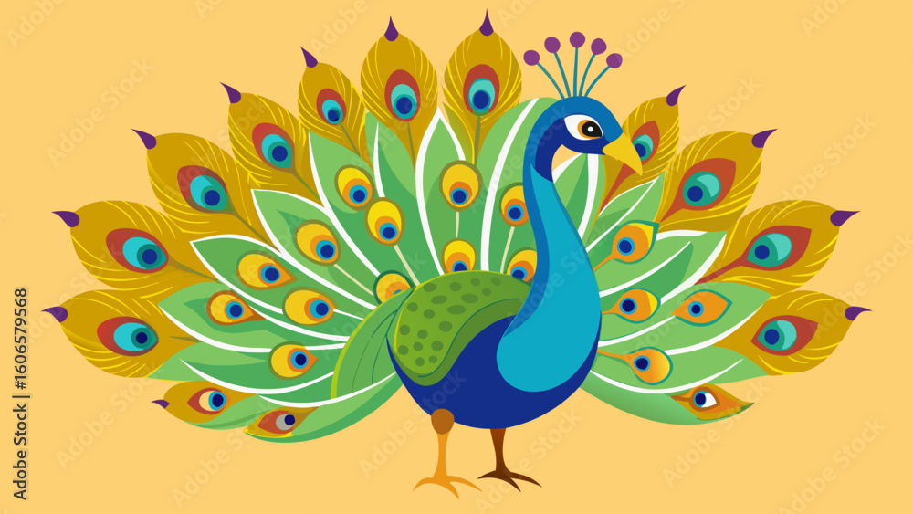 Fototapeta premium Vibrant peacock displaying its colorful feathers