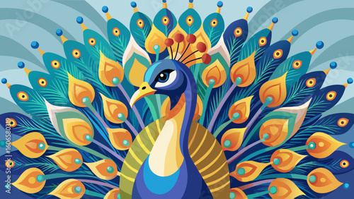 Majestic Peacock Vibrant Open Feathers in Artistic Design