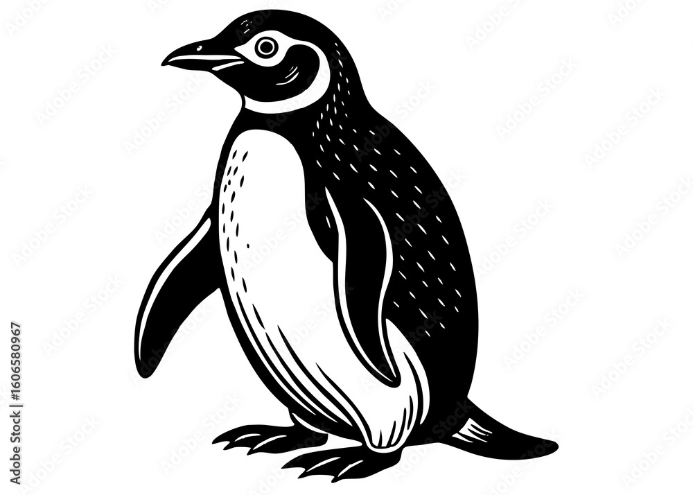 Naklejka premium Elegant Penguin Illustration Black and White Vector Graphic