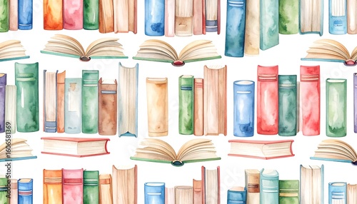 Watercolor books seamless pattern creates a classic and elegant scholarly ambiance