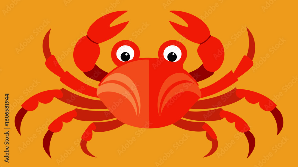 Cute red crab illustration with big eyes on orange background Cute red crab illustration with big eyes on orange background