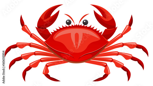 A fierce red crab with sharp claws and a determined expression