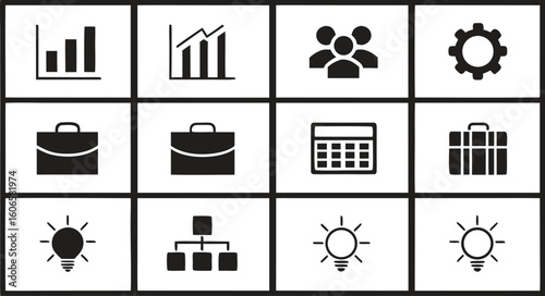 Business Icons Set Bar Chart People Gear Briefcase Calculator