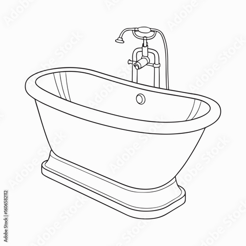 Elegant Clawfoot Outlined Bathtub with Vintage Faucet a Classic Bathroom Fixture for Relaxation and Style in a Simple Line Drawing.
