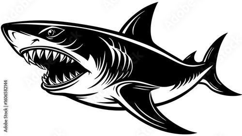 Powerful Shark with Razor-Sharp Teeth A Dynamic Swimming Predator Illustration