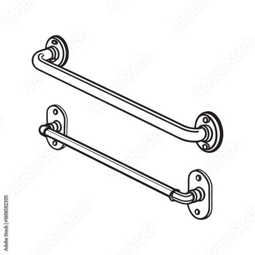 Outline Bathroom Metal Grab Bars in a Minimalist Design Bathroom Safety Fixtures with Circular and Oval Mounting Plates