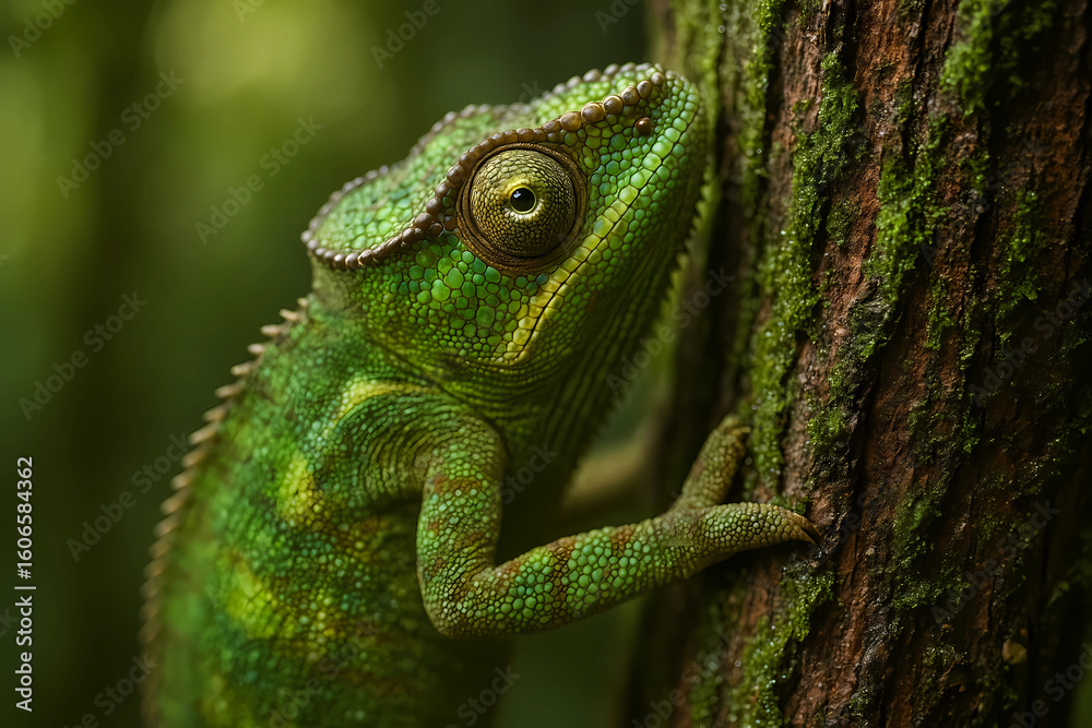 Fototapeta premium Master of Camouflage – Chameleon Blending with Nature