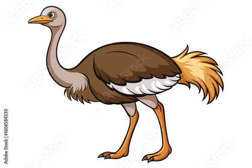 Cartoon Ostrich Illustration with Long Neck and Brown Feathers, a Fun and Whimsical Wildlife Animal
