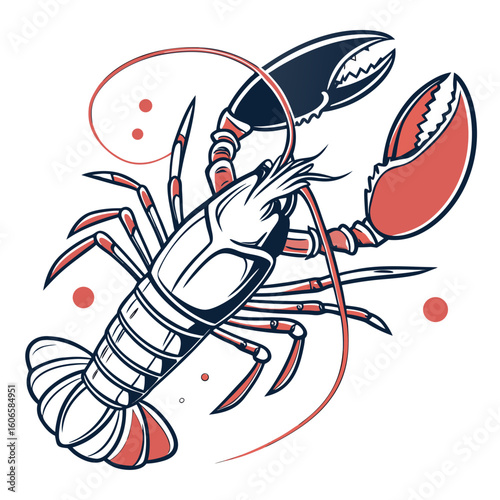 Stylized lobster illustration with red and blue accents