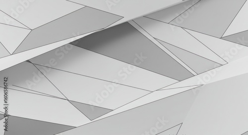 Abstract geometric shapes in grayscale, overlapping and layered, creating a complex pattern.