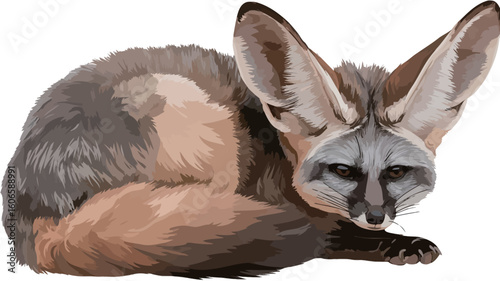 A digital illustration of a fennec fox. The image is a vector graphic, showing a close-up view of the animal. The fennec fox is depicted in a sitting position, with its large ears prominently