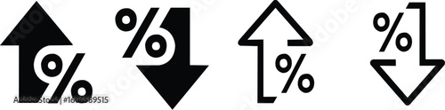 percentage growth and decline icons set percent arrow up and down flat and line style symbols collection stock vector