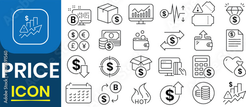 Price icon vector set. Discount tag icon set. Containing product, price tag, cost, quotation, invoice, estimate, discount and more. Vector illustration.