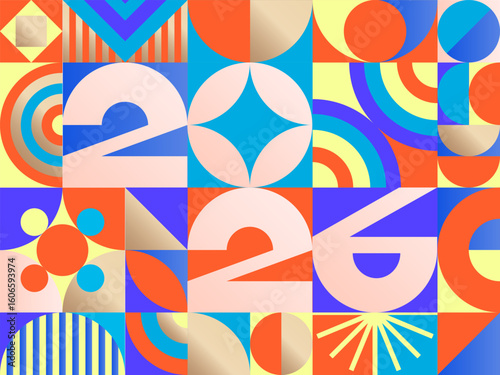 2026 banner bauhaus colorful style trendy typography for poster, greeting card, flyer, event calendar vector