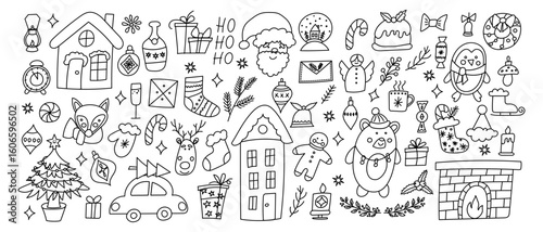 Black and white Christmas icons on a white background