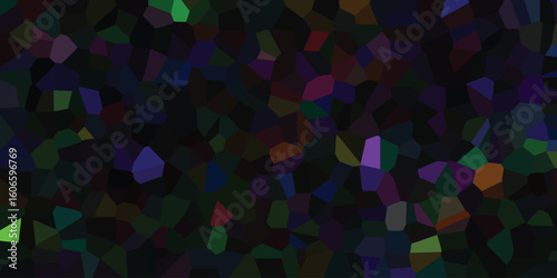 Colorful polygon mosaic composition design with dark tones and geometric patterning for modern artistic expression