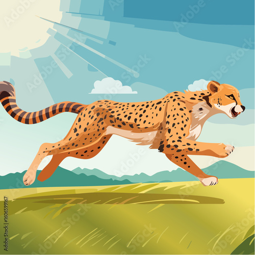 Graceful cheetah sprints across sunlit savanna, embodying speed, power, and wild freedom