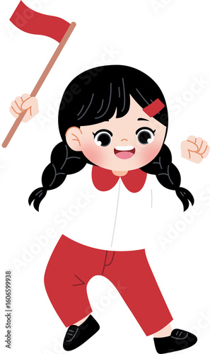 cute girl celebrating indonesia independence day