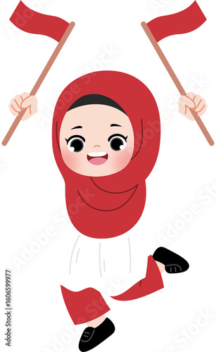 cute girl celebrating indonesia independence day