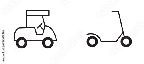 editable icon set for vehicle lines, scooters and golf carts, vector illustration
