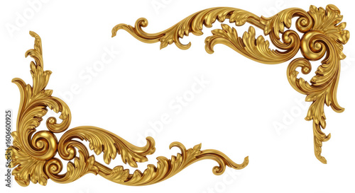Ornate gold corner embellishments isolated on transparent background