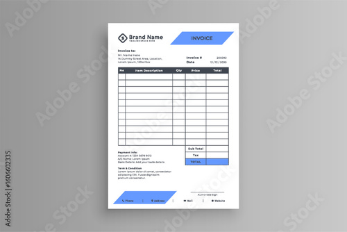 Business invoice template. Invoicing quotes, money bills