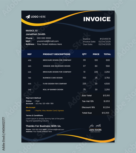 Invoice Business template. money bills Invoicing quotes
