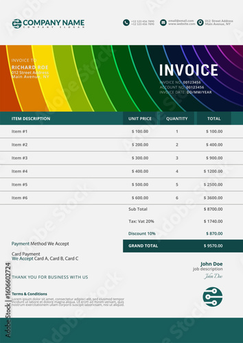 Editable vector invoice design template. A4 Paper size.