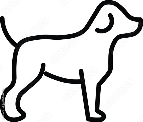 Dog outline, simple black line drawing, isolated on transparency background, minimalistic style, suitable for pet icon or logo design, clean and modern appearance