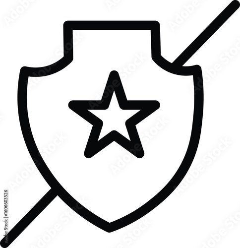 Shield star protection security defense outline icon black line symbol safety guard emblem badge simple vector isolated alert warning secure safe sign authority law enforcement minimal modern