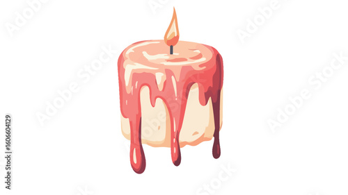 A digital illustration of a single, cylindrical pink candle with melted wax dripping down its sides. The candle is depicted against a white background. The style is vector-based, characterized by