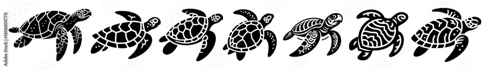 Obraz premium Simple Sea Turtle Collection Illustration, Marine Animal Modern Set Vector for Icon and Ocean Themes Design