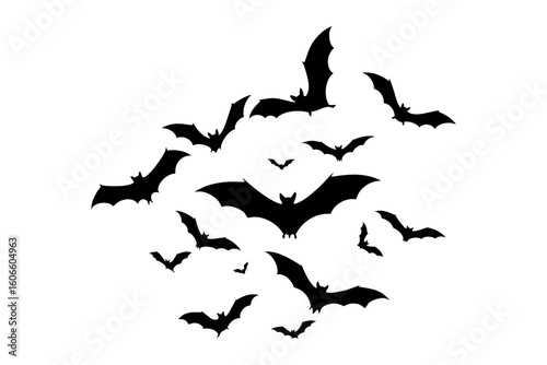 Flying Bats Swarm Silhouette Set