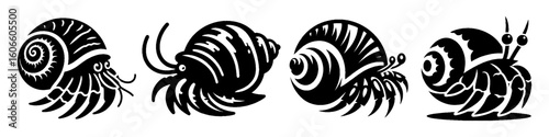 Simple Hermit Crab Collection Illustration, Marine Animal Modern Set Vector for Icon and Coastal Themes Design