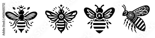 Simple Flying Bee Collection Illustration, Insect Animal Modern Set Vector for Icon and Nature Themes Design
